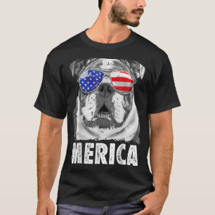 Engelsk bulldog 4:e juli Merica Manar USA flagga T Shirt