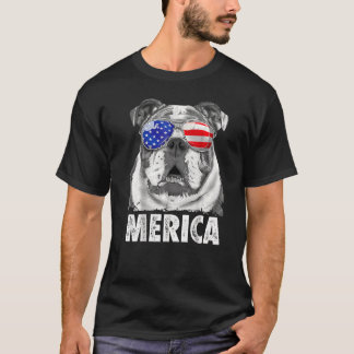 Engelsk bulldog 4:e juli Merica Manar USA flagga T Shirt