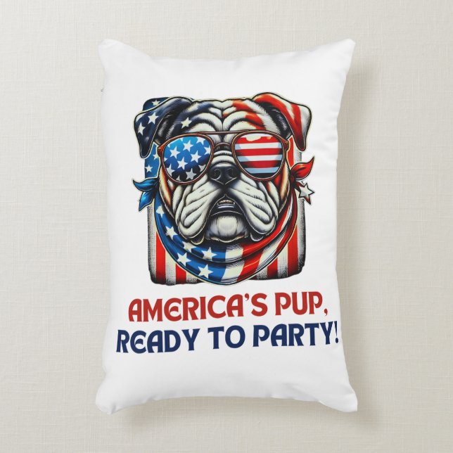 Engelsk bulldog 4:e juli Merica Sunglasses USA Prydnadskudde (Framsidan(Vertikal))
