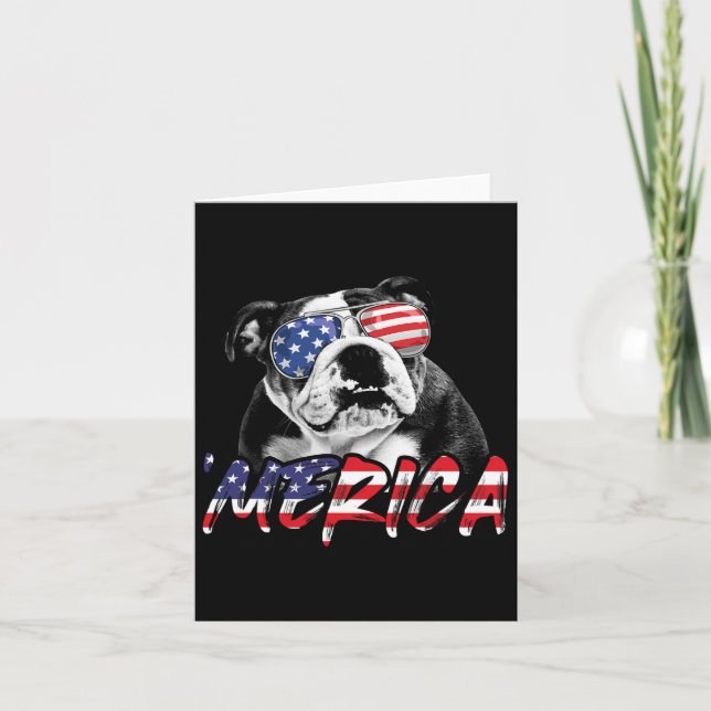 Engelsk bulldog 4 juli Amerikanska Flagga Hund Kär Kort (Framsida)