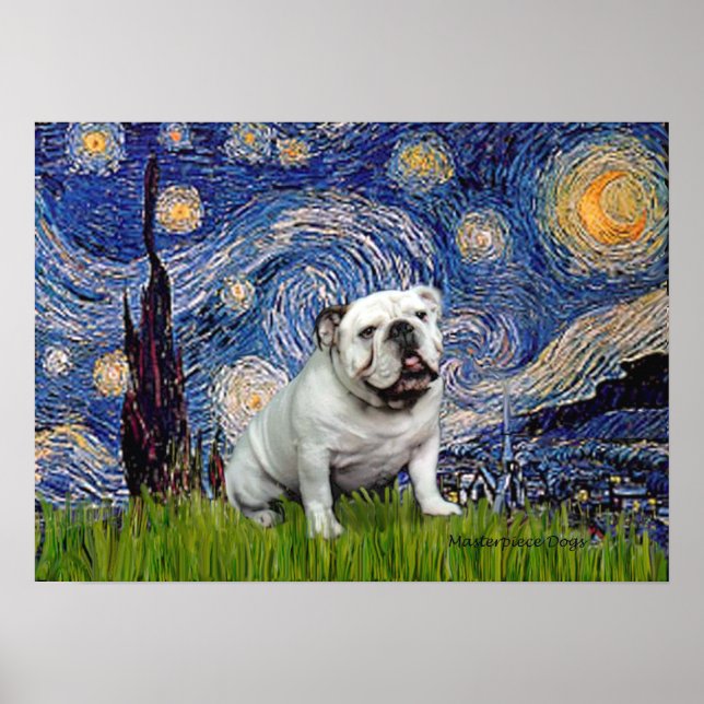 Engelsk bulldog 8 - Starry Natt Poster (Framsidan)