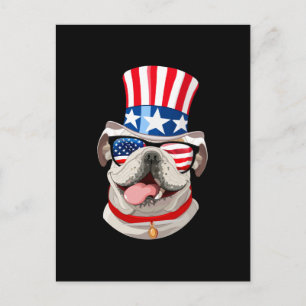 Engelsk bulldog American Flagga Hat 4:e juli-Hund Vykort