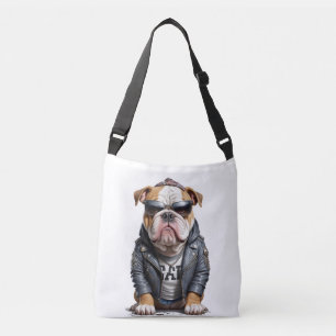 Engelsk Bulldog-Biker Rebel i Leather Jacka Coola Axelväska