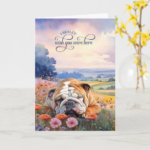 Engelsk Bulldog Blomster Saknar Dig Kort