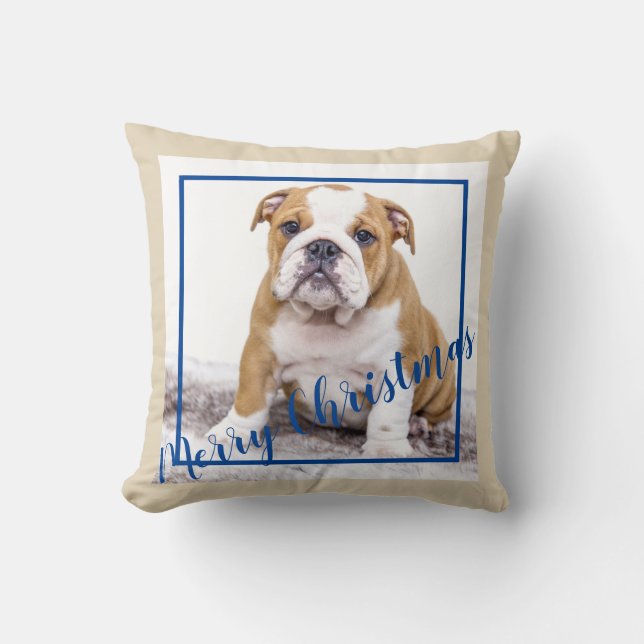 Engelsk bulldog Blue jul Helgdag Photo Kudde (Framsida)