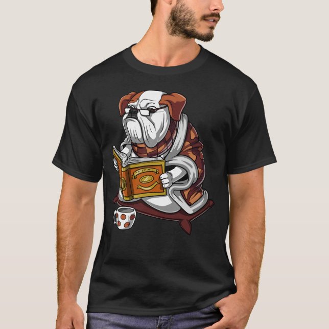 Engelsk bulldog Bok Reading Hund Funny Pet T Shirt (Framsida)