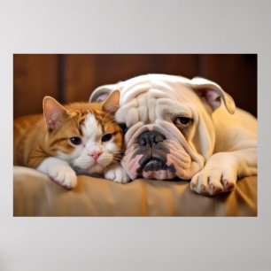 Engelsk bulldog Cat Pet Animal Beauty Warm Cuddle Poster