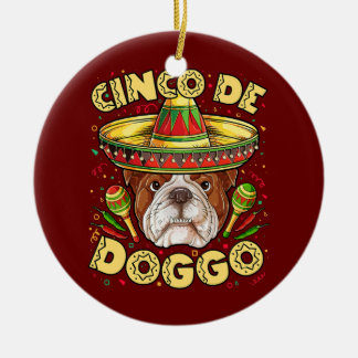 Engelsk bulldog Cinco de Doggo Mayo Mexican Julgransprydnad Keramik