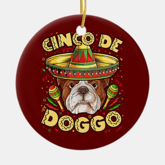 Engelsk bulldog Cinco de Doggo Mayo Mexican Julgransprydnad Keramik (Framsidan)