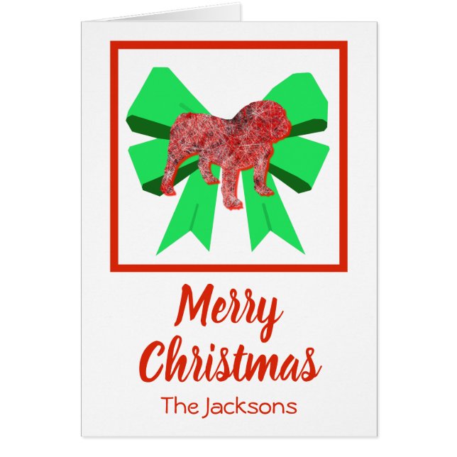 Engelsk bulldog Cute Jul-Hund och kupkort Hälsningskort (Framsidan)