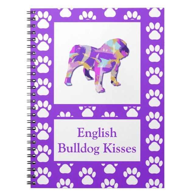 Engelsk bulldog Cute Pet Silhouette Lila PY&B Anteckningsbok (Framsidan)