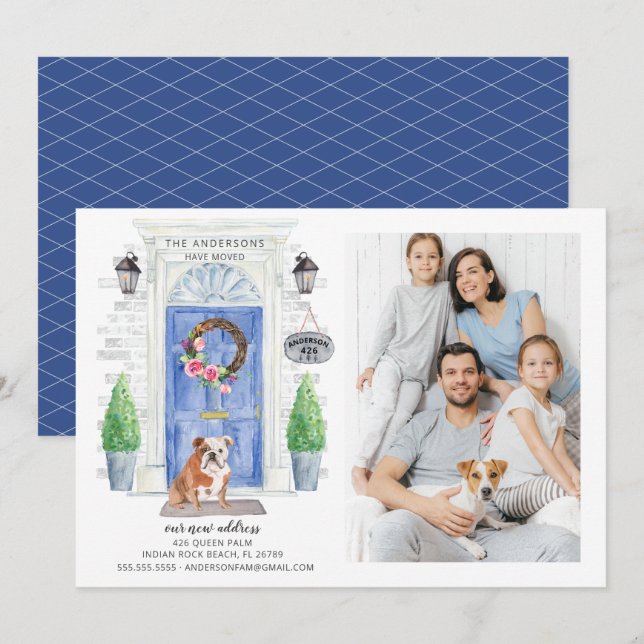 Engelsk bulldog Door Photo Flytta Announcement Inbjudningar (Fram/baksida)