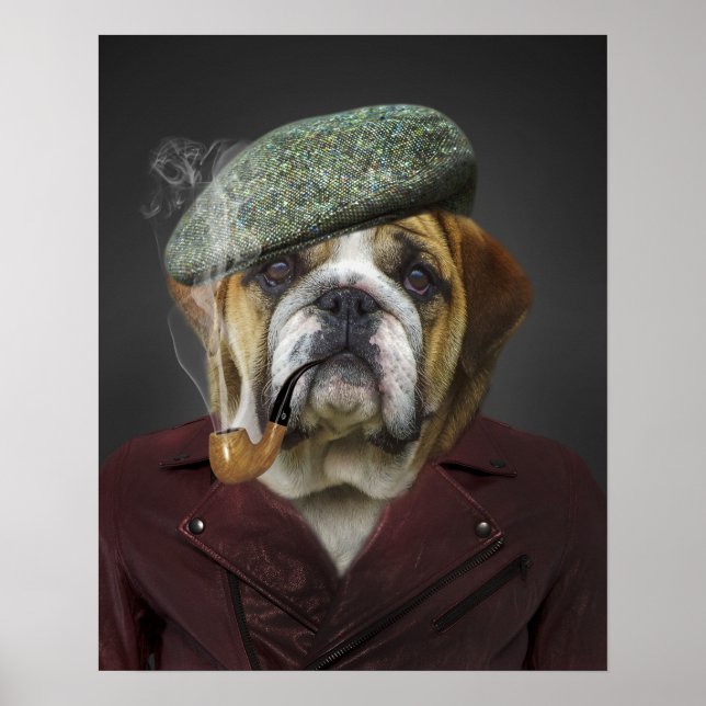 Engelsk bulldog Fransk Hat Pipe Poster (Framsidan)