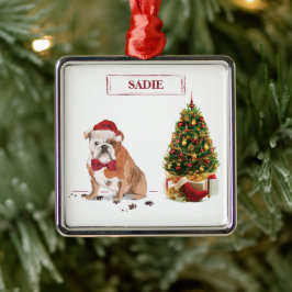 Engelsk bulldog Funny jul Hund med Träd Julgransprydnad Metall