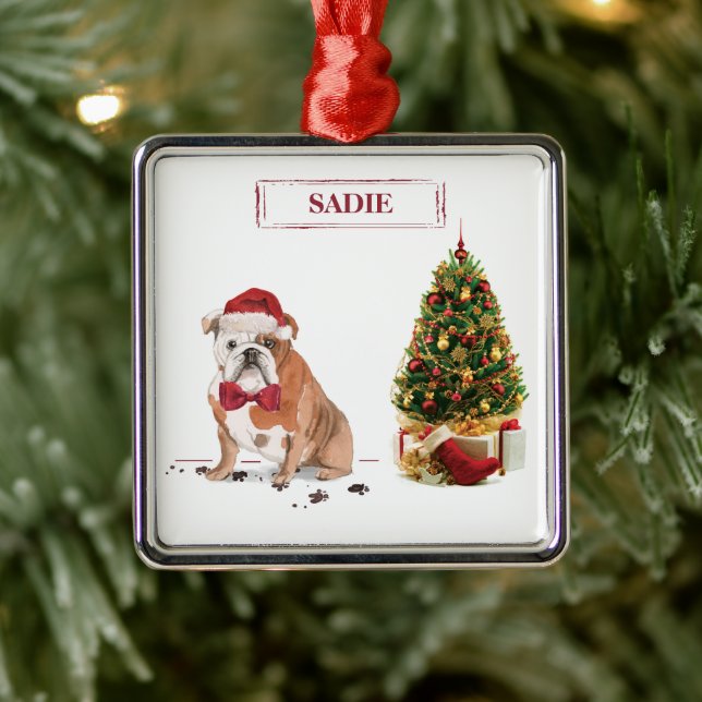 Engelsk bulldog Funny jul Hund med Träd Julgransprydnad Metall (Träd)