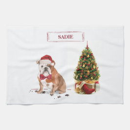 Engelsk bulldog Funny jul Hund med Träd Kökshandduk