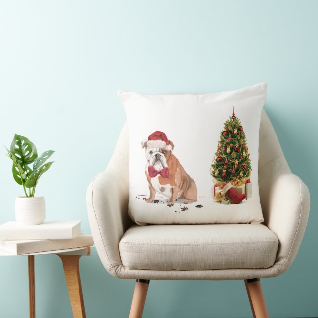 Engelsk bulldog Funny jul Hund med Träd Kudde (Stol)