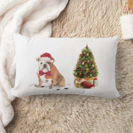 Engelsk bulldog Funny jul Hund med Träd Lumbarkudde