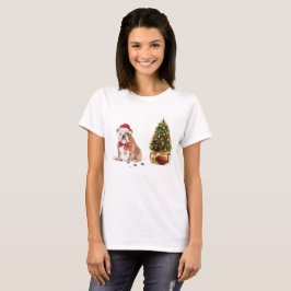 Engelsk bulldog Funny jul Hund med Träd T Shirt