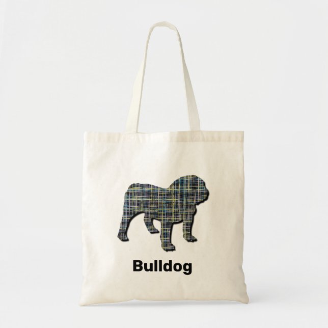 Engelsk bulldog Gult & Black Grid Linjer Tygkasse (Framsidan)
