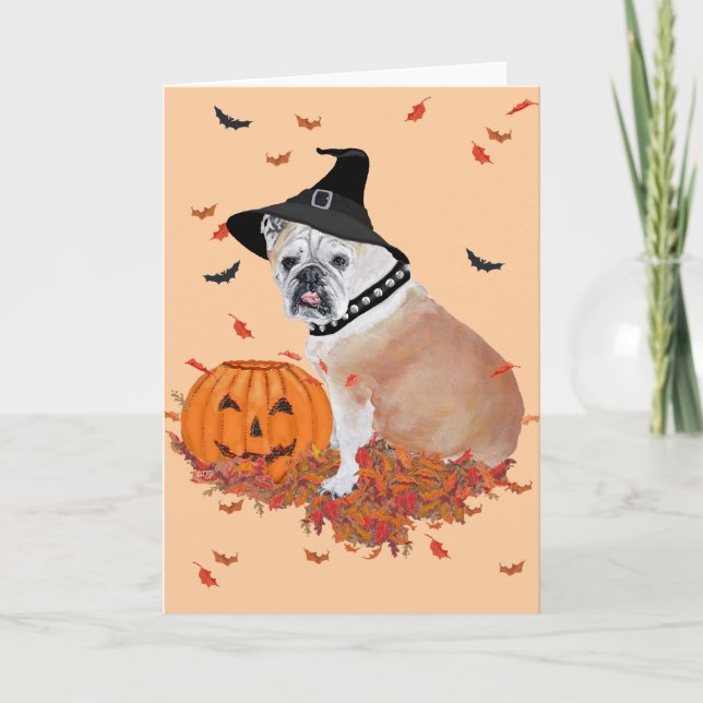 Engelsk Bulldog Halloween Kort (Framsida)