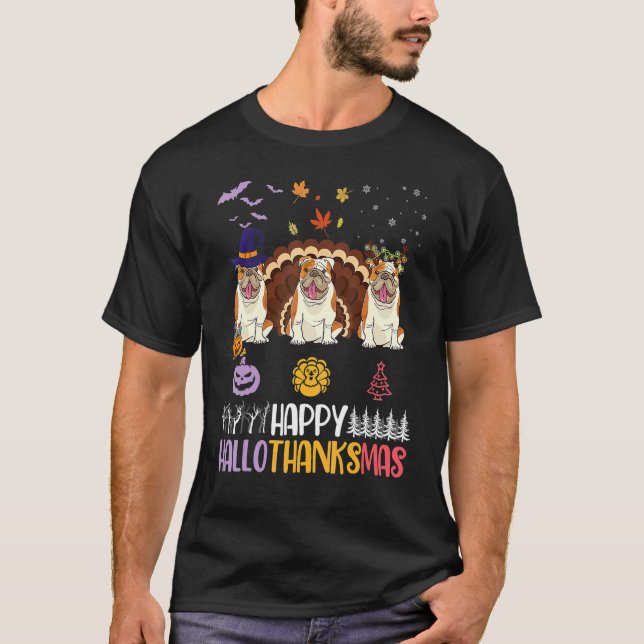 Engelsk Bulldog Happy halloween Thanksgiving Merry T Shirt (Framsida)