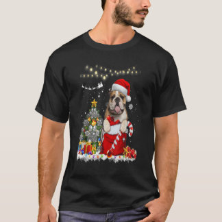 Engelsk bulldog Hat Santa Ljus jul Ornamen T Shirt