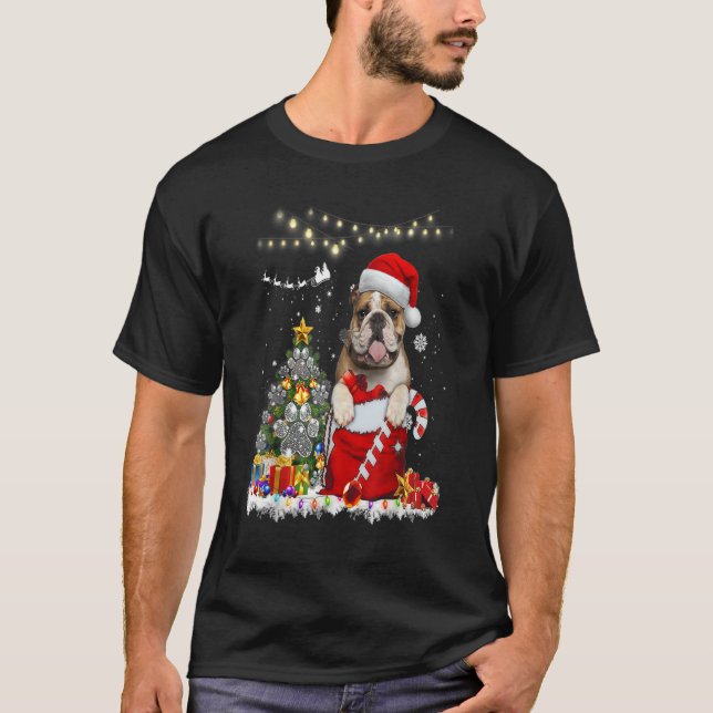 Engelsk bulldog Hat Santa Ljus jul Ornamen T Shirt (Framsida)