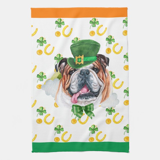 Engelsk bulldog Helgdag Home Decor St patricks day Kökshandduk (Vertikal)