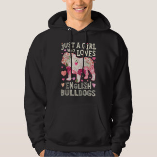 Engelsk Bulldog Helt Ett Tjej Som Älskar Hund Blom Hoodie