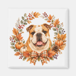 Engelsk Bulldog Höstkrans Magnet