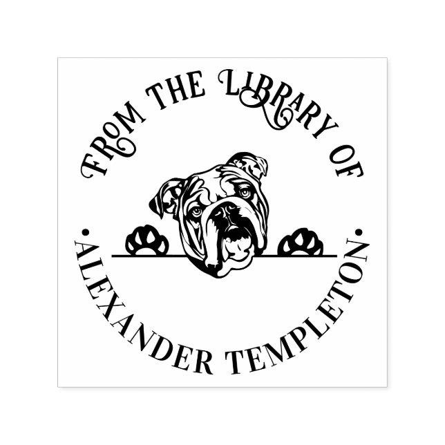 Engelsk bulldog Hund Ansikte-rundan Bibliotek Bok  Självfärgande Stämpel (Design)