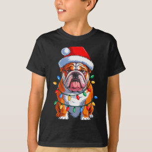 Engelsk Bulldog Hund Julbelysning Tomtehatt Xma T Shirt