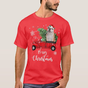Engelsk bulldog Hund Riding Red Lastbil juldec T Shirt