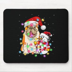 Engelsk bulldog Hund Snögubbe Santa Hat Ljus Musmatta