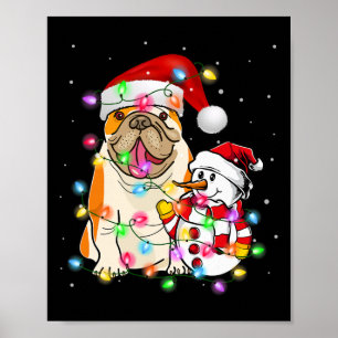 Engelsk bulldog Hund Snögubbe Santa Hat Ljus Poster