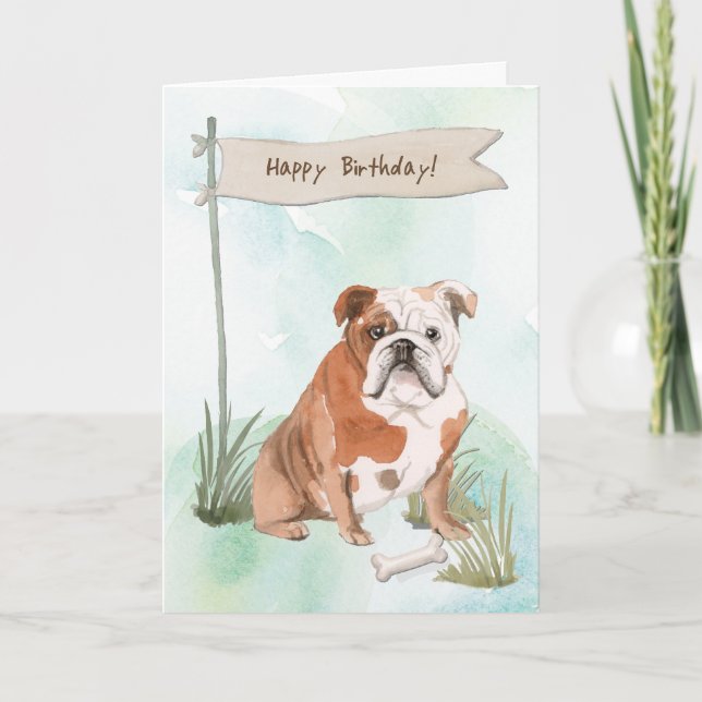 Engelsk bulldog-Hund under födelsedagsskylt Kort (Framsida)