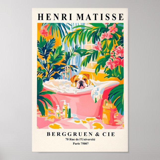Engelsk bulldog i Bathtub, underbart Bathroom Wall Poster (Framsidan)