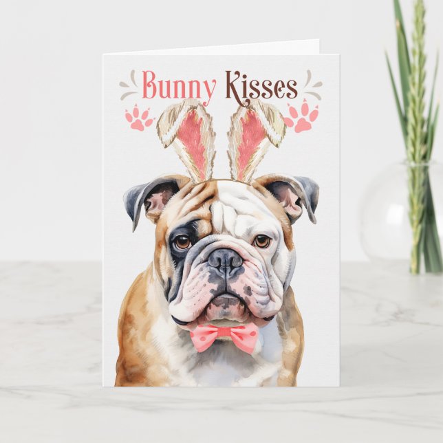 Engelsk bulldog i Bunny Öron för Påsk Helgkort (Framsida)