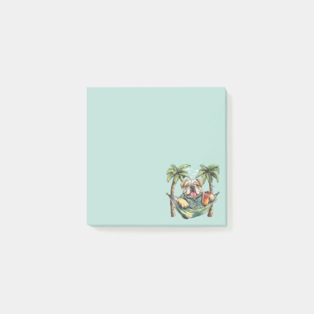 Engelsk Bulldog I Hawaiiansk Top Post-it Block (Framsida)