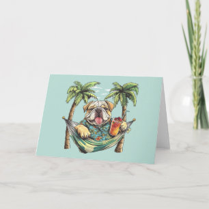 Engelsk Bulldog I Hawaiianskt Toppmöte Kort