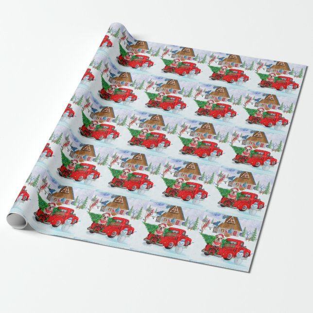 Engelsk bulldog i julleveransen Lastbil Snö Presentpapper (Utrullad)