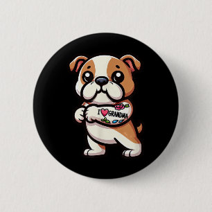 Engelsk bulldog I Kärlek Grandma Rolig hund Tattoo Knapp