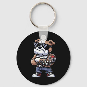 Engelsk bulldog I Kärlek Pappa Rolig hund Tattoo Nyckelring