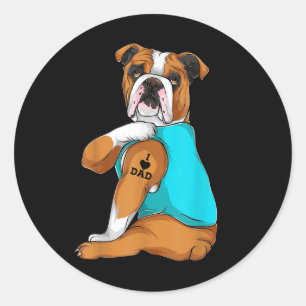 Engelsk bulldog I Kärlek Pappa Tattoapparel, Hund Runt Klistermärke