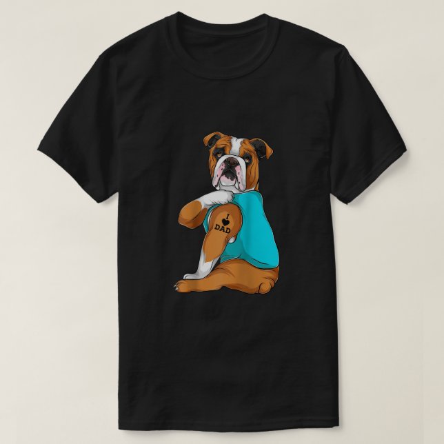 Engelsk bulldog I Kärlek Pappa Tattoo Apparel Hund T Shirt (Design framsida)