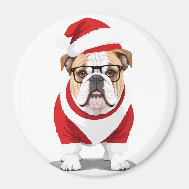 Engelsk bulldog i Santa Costume Adsible Funny Magnet (Framsidan)
