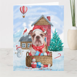 Engelsk Bulldog I snö Jul Hund Hus Kort