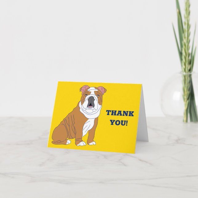 Engelsk Bulldog Illustration Bright-Gult Tack Kort (Framsida)