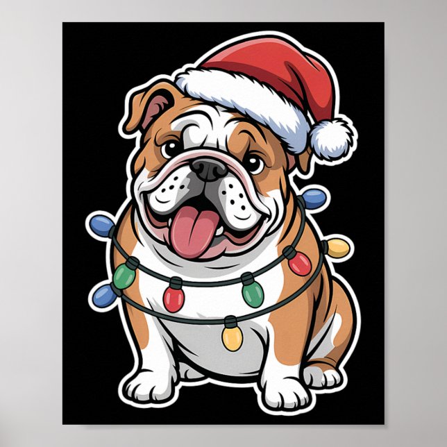 Engelsk bulldog insvälld i Ljus på jul Poster (Framsidan)